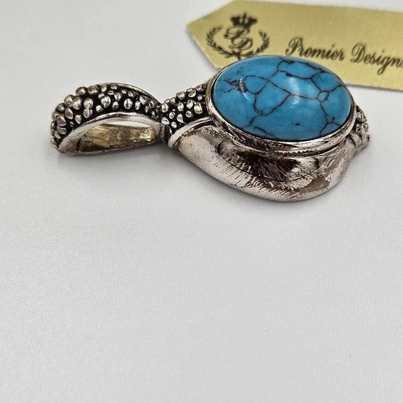 Premier Designs Vintage Silvertone Turquoise Clip Post Earrings Pendant - Picture 4 of 5